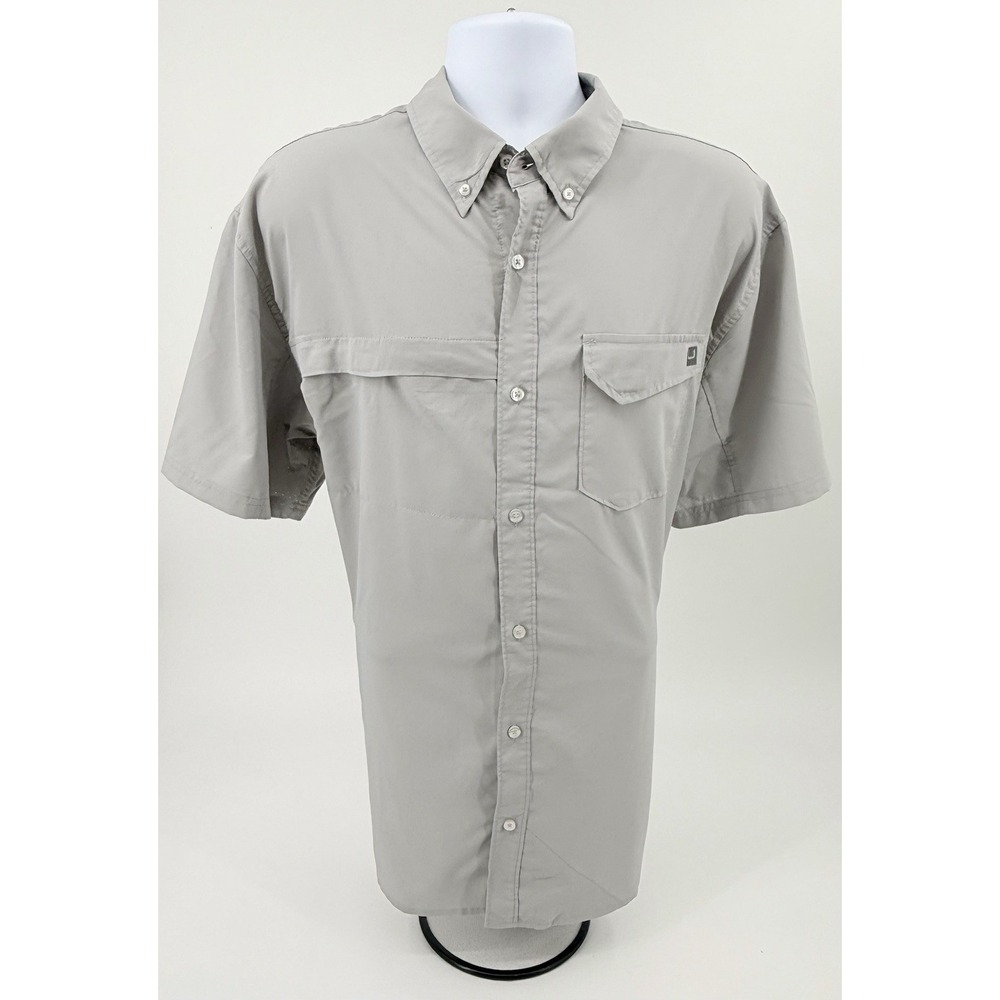 Huk "Tide Point" Solid Short Sleeve Button Shirt in Oyster Gray Mens XXL Vented